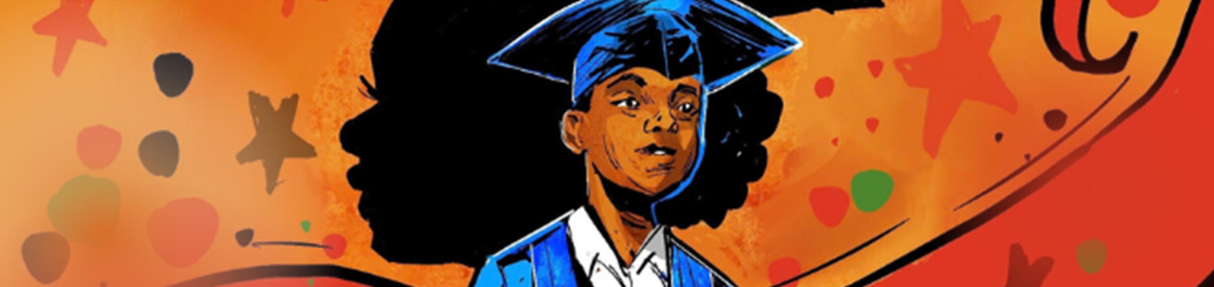 Colorful illustration of black graduates