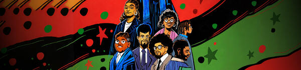 Colorful illustration of black graduates
